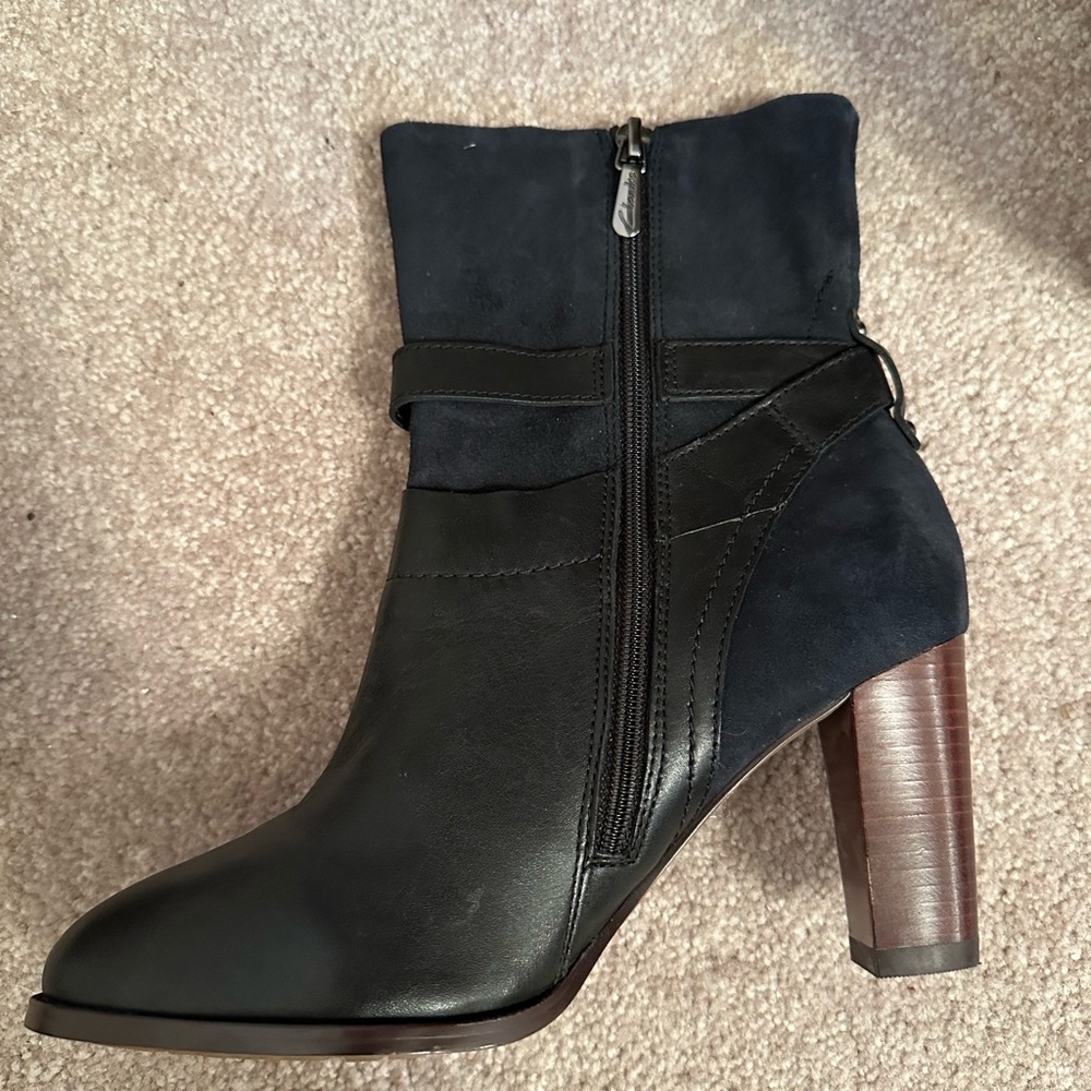 Black Leather/Navy Suede Ankle Boots - Picture 6 of 6